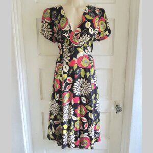 Pink Wheels Black & Pink Floral Abigail Retro 30s 40s Dress S